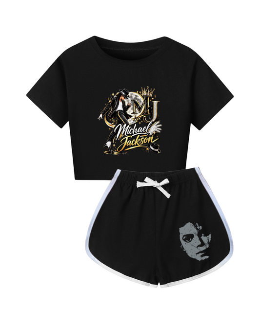 King of Pop Graphic Top and Matching Shorts Set for Girls