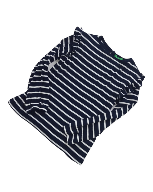 Blue and White Long-Sleeved Striped Top