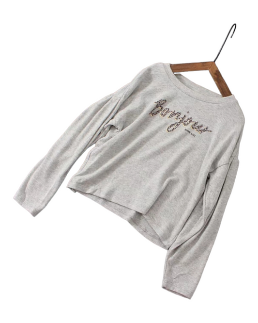 Long-Sleeved Grey Bonjour Top