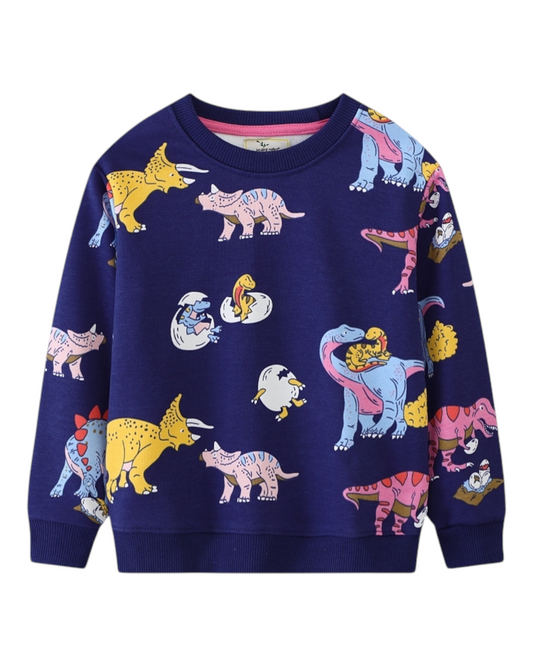 Blue Jumper with Dinosaur Pattern