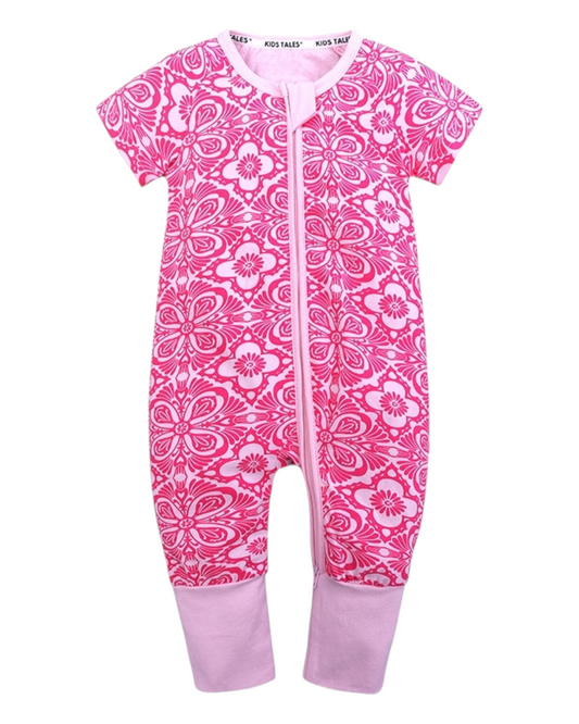 Easy Fit Short-Sleeved Patterned Onesie with Zipper