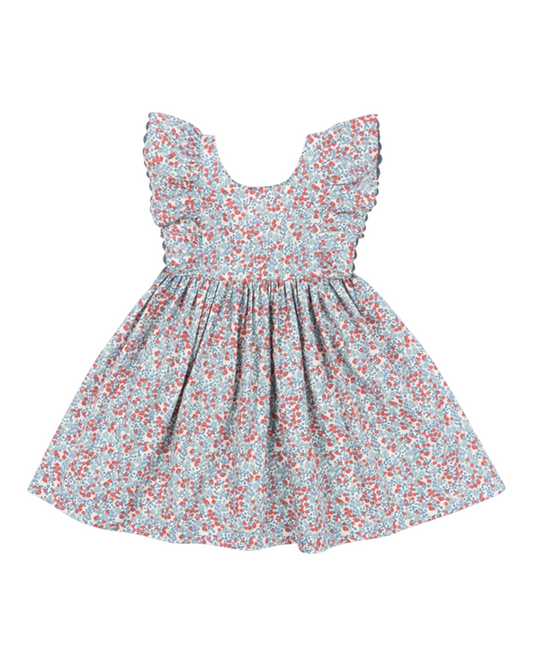 Red and Blue Floral Ruffled Dress