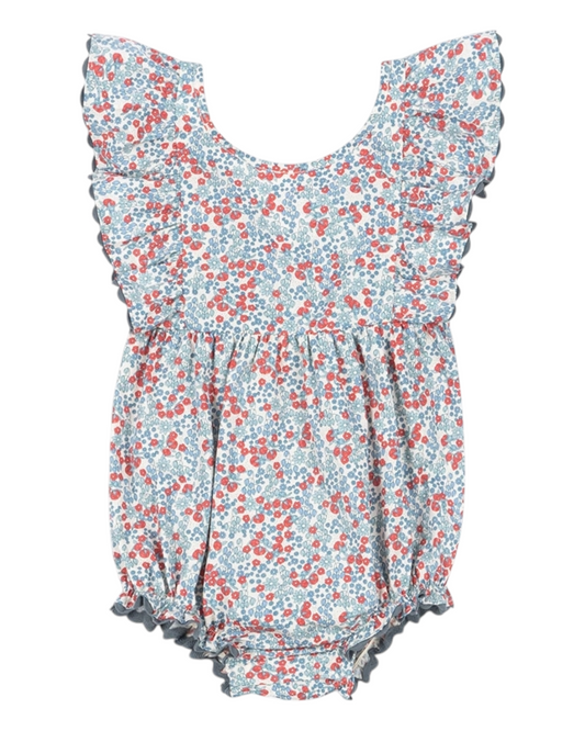Red and Blue Ruffled Floral Baby Romper