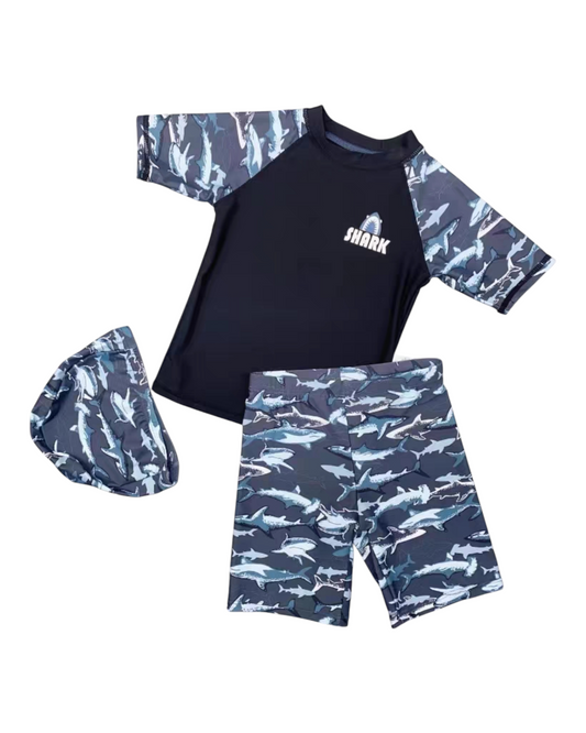 Three-Piece Shark Patterned Swim Set