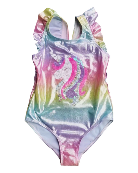 Metallic Rainbow Swimsuit with Sequin Unicorn