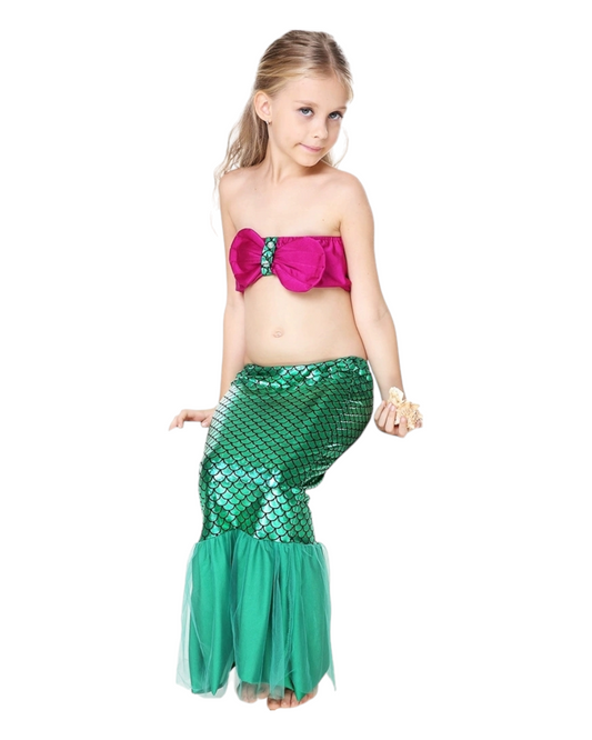 Three-Piece Mermaid Swimwear with Pink Top