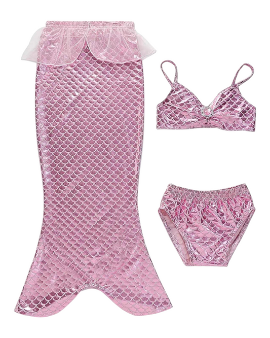 Three-Piece Mermaid Swimwear with Scale Pattern