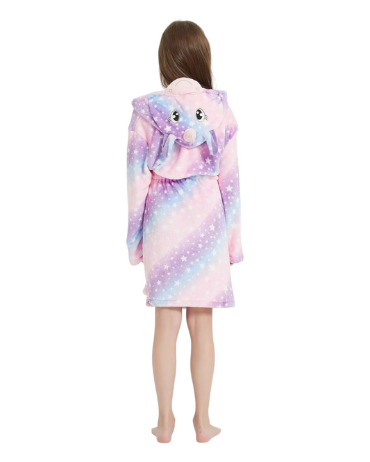 Girls Soft Hooded Unicorn Bathrobe