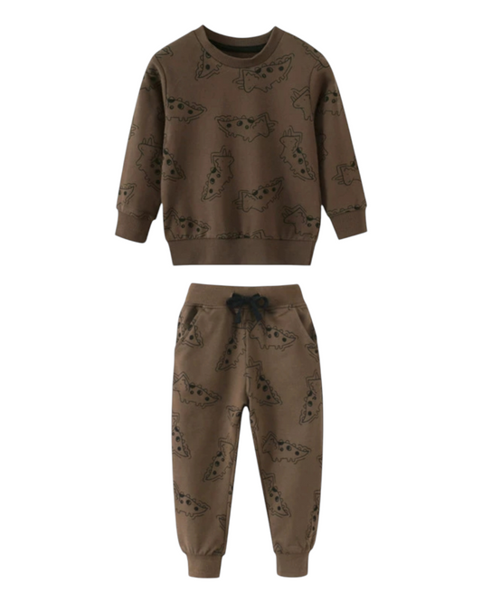 Brown Top and Pants Dinosaur Outfit Set