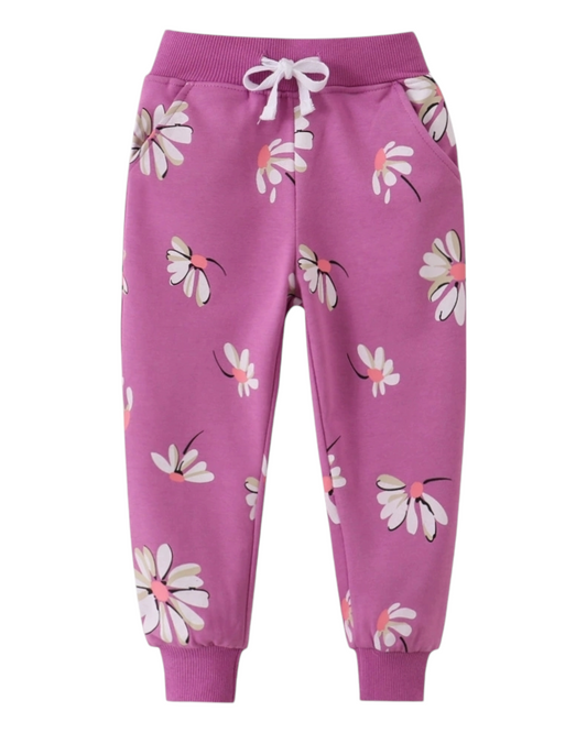 Fuchsia Track Pants with Daisy Pattern