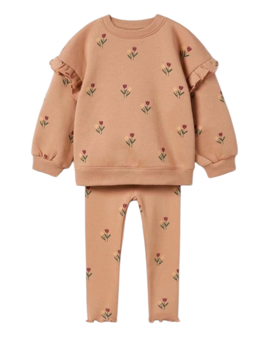 Jumper and Leggings Outfit Set with Flower Pattern
