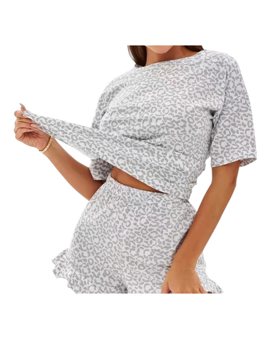 Grey Leopard Patterned Outfit Set