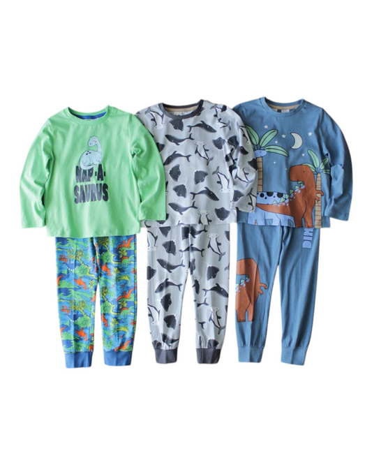 Long-Sleeved Boy's Animal Patterned Pyjama Set