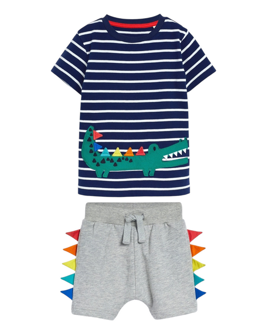 Dino Multi Colored Stripe PJ Set