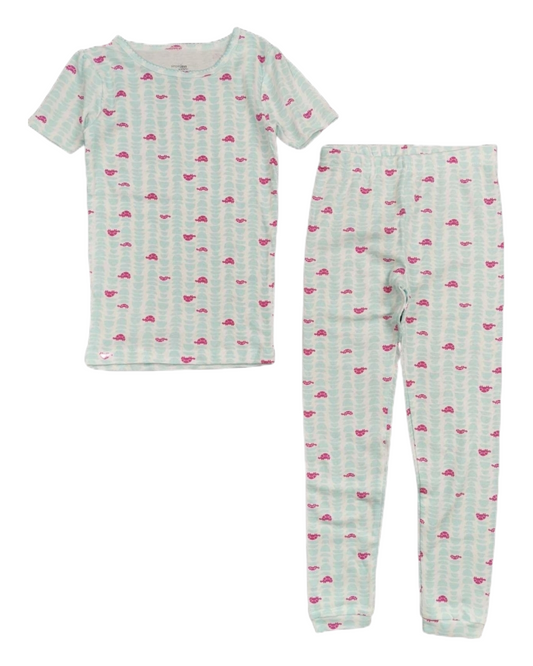 Blue Stripy PJ set with little pink turtles