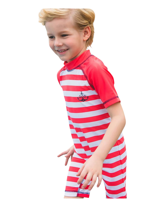 White and Red Striped One Piece Swim set