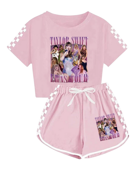 Checkered Taylor Swift Top with Short Set