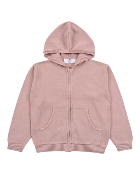 Pink Zip-Up Cardigan with Hood
