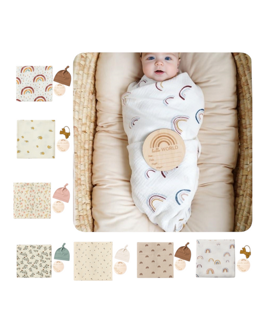 Newborn Cotton Wrap Blanket with a Hat and Card