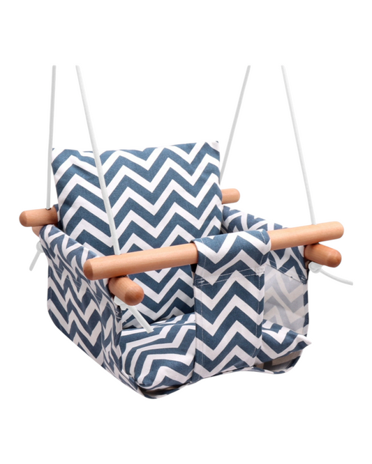 Patterned Blue and White Baby Swing