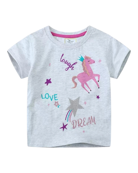 Light Grey T-Shirt with Unicorn Design