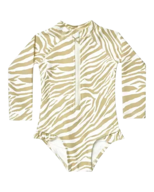 Long-Sleeved Patterned One-Piece Girls' Swimsuit