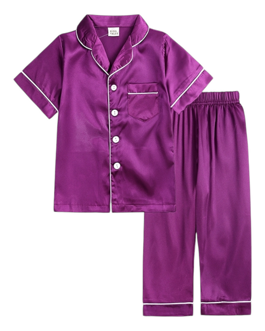 Girls' Silky Shirt and Pants Pyjama Set