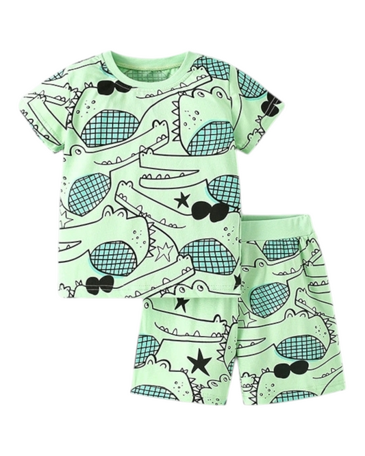 Patterned Cotton T-Shirt and Shorts Pyjama Set