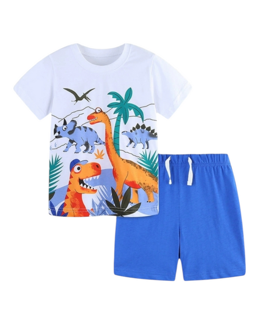 Dinosaur Patterned T-Shirt and Shorts Outfit Set
