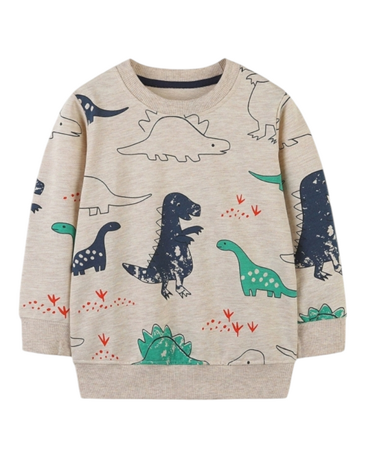 Beige Jumper with Dinosaur Pattern