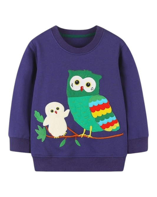Girls' Purple Jumper with Owl Graphic