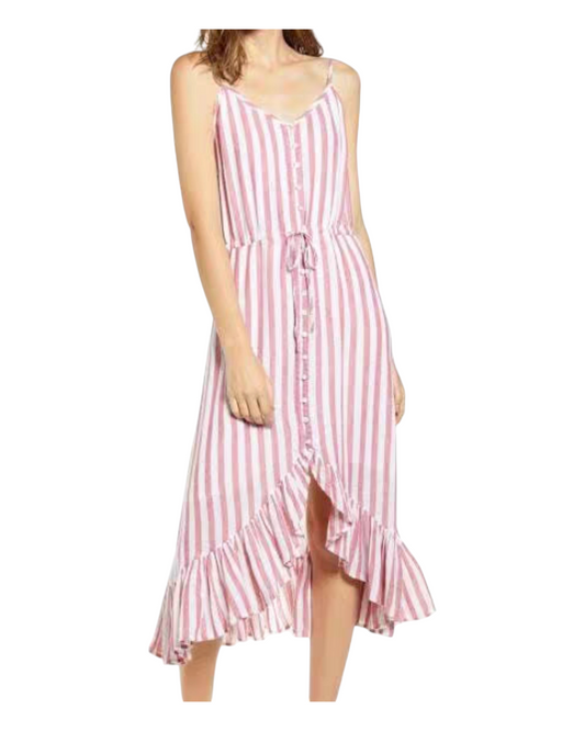 Sleeveless Patterned Midi Dress with Ruffles