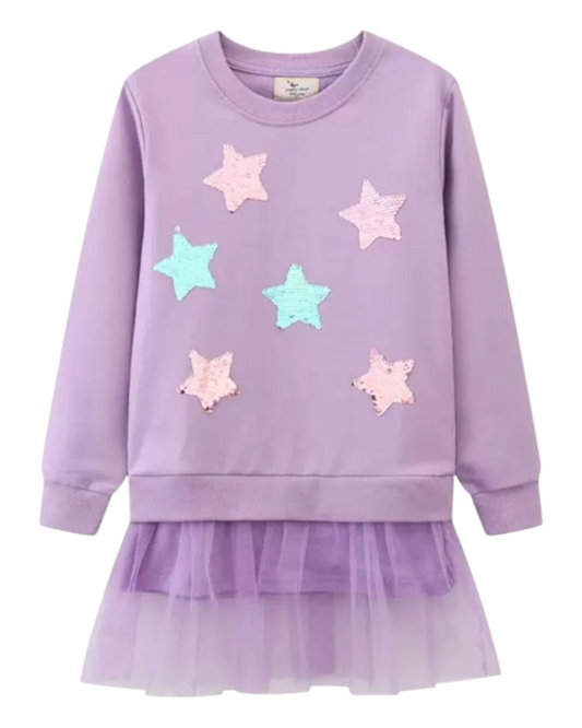 Purple Jumper Dress with Tulle Skirt Attached