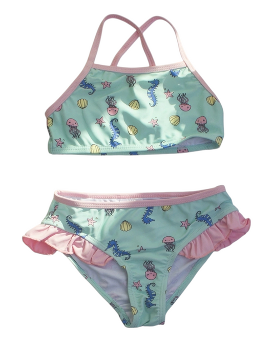 Pink and Green Bikini with Sea Creature Pattern
