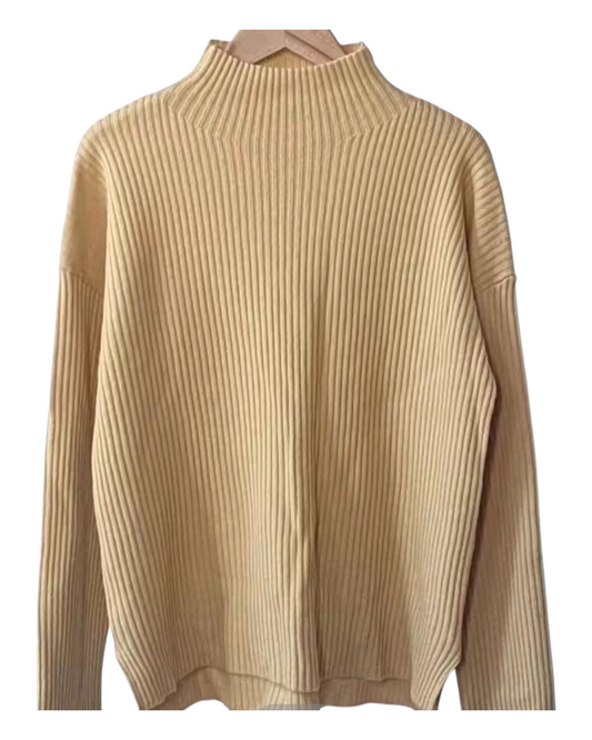 High-Neck Yellow Woollen Ribbed Jumper