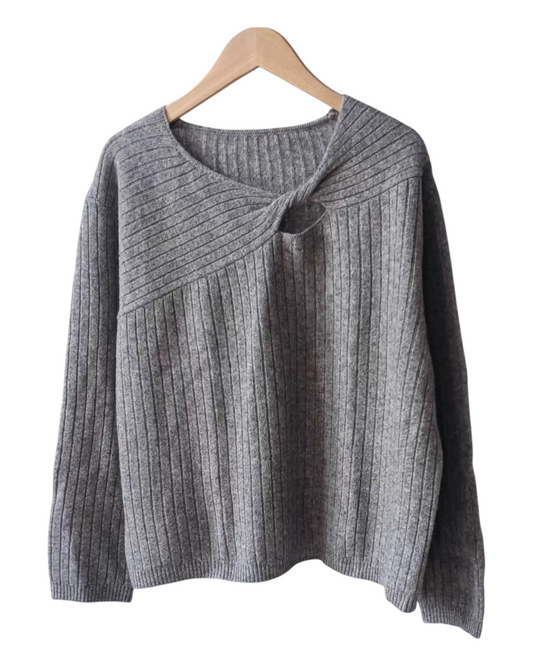 Grey Merino Woollen Jumper with Twist