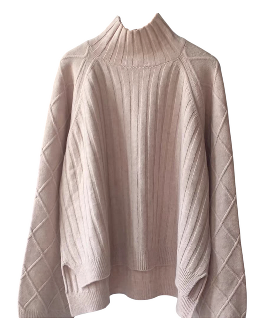High-Neck Knitted Textured Merino Wool Jumper