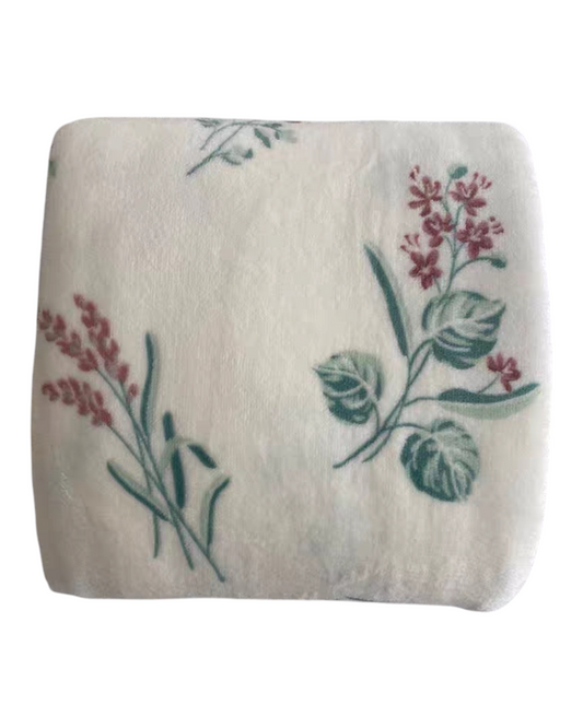 Fluffy Flower Patterned Blanket with Two Pillowcases Set