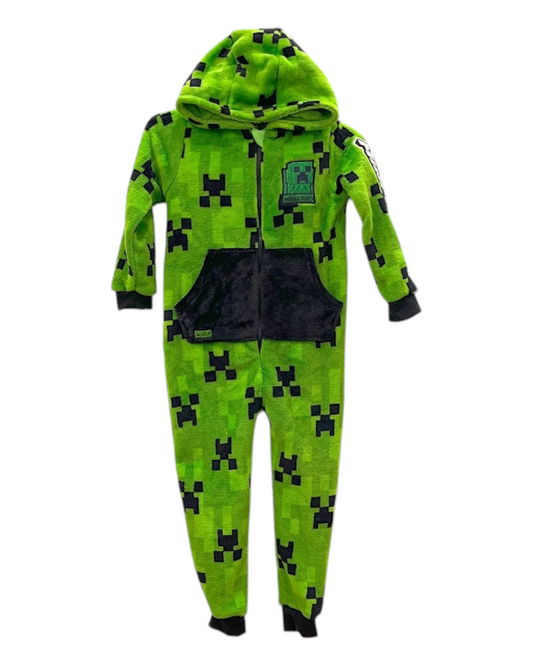 Green Fluffy Zip-Up Minecraft Creeper Onesie