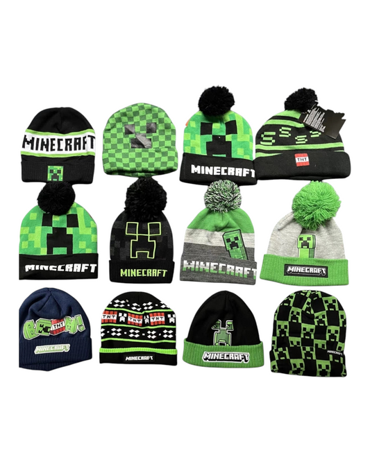 Green and Black Minecraft Patterned Beanie