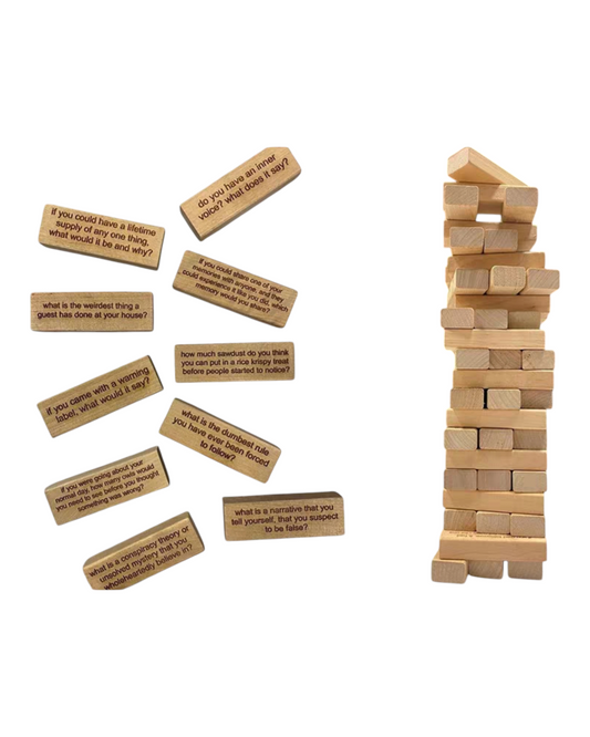 Wooden Block Tumbling Tower 54-Piece Questions Game Party