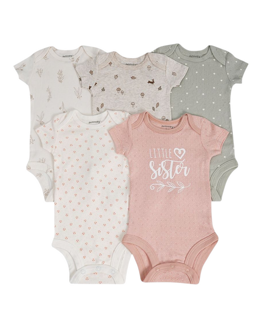 Five-Piece Patterned 100% Cotton Baby Onesie Set
