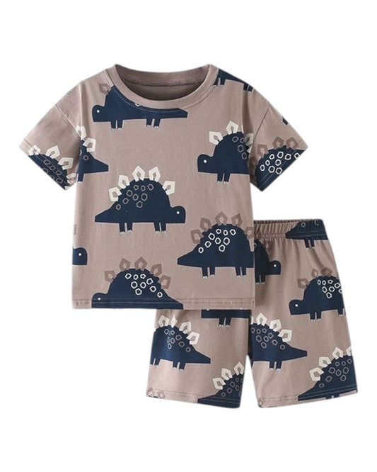 Cotton Two-Piece Dinosaur Patterned Pyjama Set
