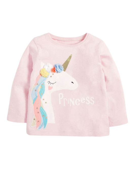 Light Pink Long-Sleeved Unicorn Princess Top