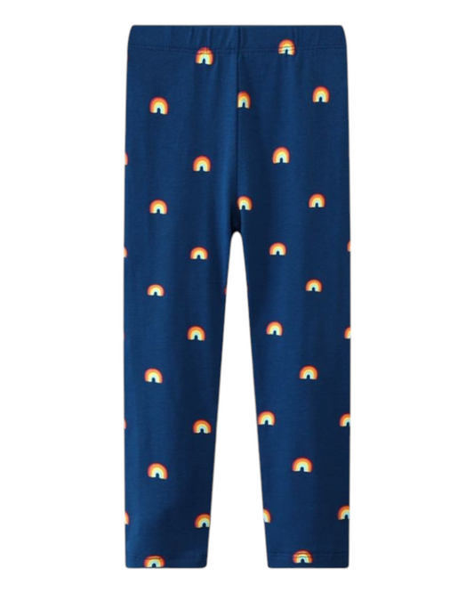 Navy Blue 100% Cotton Leggings with Rainbow Patterns