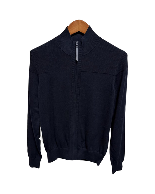Long Sleeve Navy Blue Women Mock Neck Zip-Up Sweater