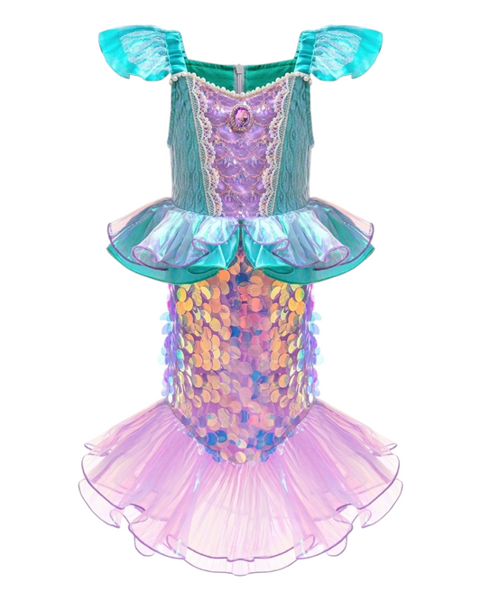 Aqua and Lavender Sequinned Mermaid Dress with Ruffles
