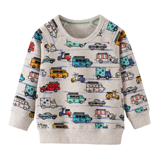 Long-Sleeve Grey Cotton Vehicle Graphic Boys Sweatshirt