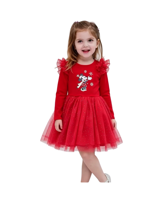 Long-Sleeve Velvet and Tulle Holiday Dress for Girls