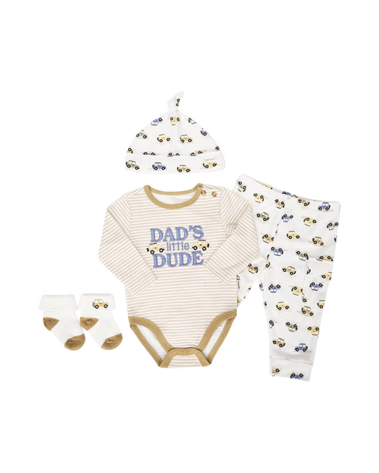 4-Piece Baby Clothes Set - Long Sleeve Bodysuit, Pants, Hat & Socks